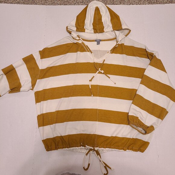 Aerie Women's Small Striped Hoodie Mustard Yellow White Long Sleeve Lightweight - Picture 6 of 13